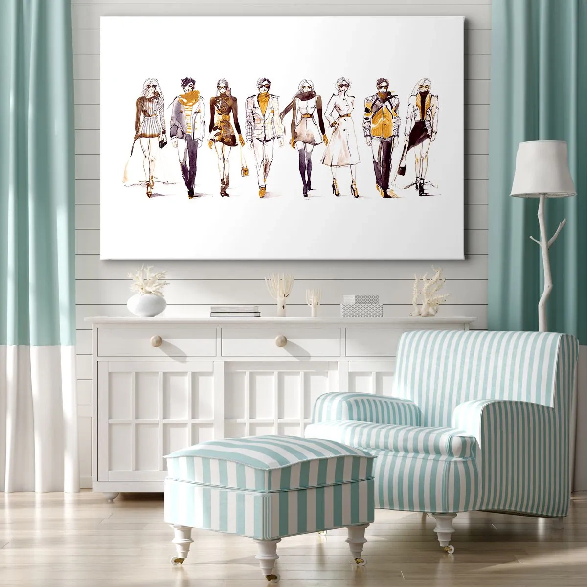 Impression sur toile - Image sur toile - Croquis d'un groupe de personnes en tenues de mode - 100x70cm - Chic décontracté, élégance décontractée - Décoration murale moderne pour le salon et la chambre ARTTOR