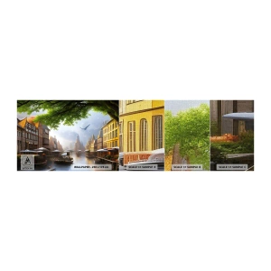 Échantillon de Papier Peint Premium Canvas - Paysage urbain néerlandais - Vieille ville, Bateaux, Canal - 100x30 cm