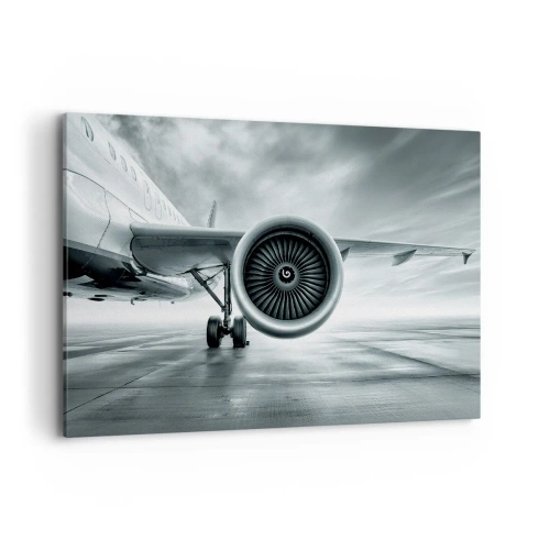 Impression sur toile - Image sur toile - Le réacteur d'un avion sur le tarmac - 100x70cm - Sent la force! - Décoration murale moderne pour le salon et la chambre ARTTOR