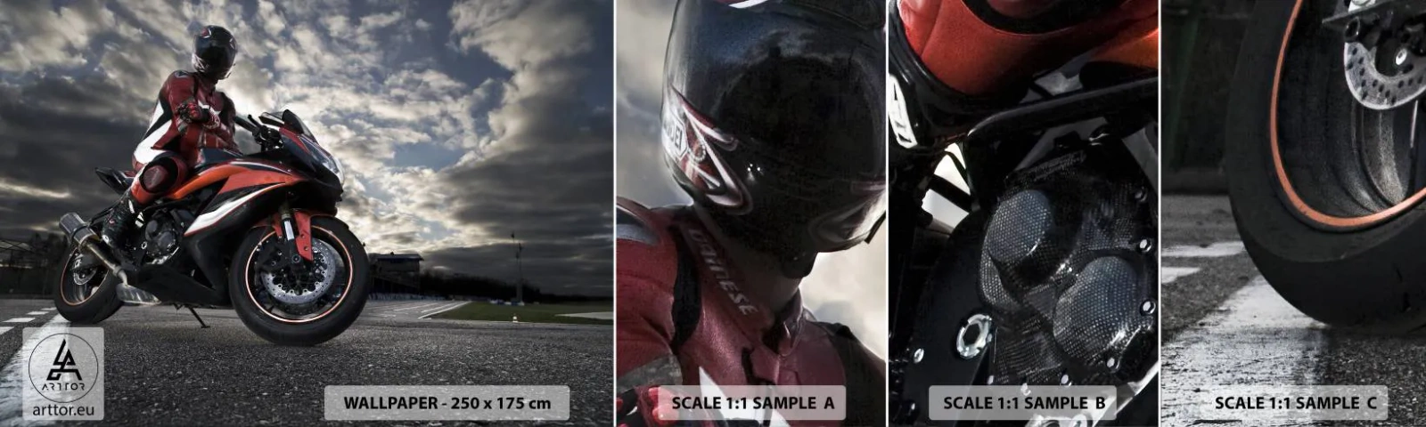 Échantillon de Papier Peint Autocollant Deluxe Sticker - Cavalier noir - Automobile, Moto, Course - 100x30 cm