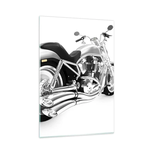 Impression sur verre - Image sur verre - Moto chromée sur fond blanc - 80x120cm - Rêve de collectionneur - Décoration murale moderne pour le salon et la chambre ARTTOR