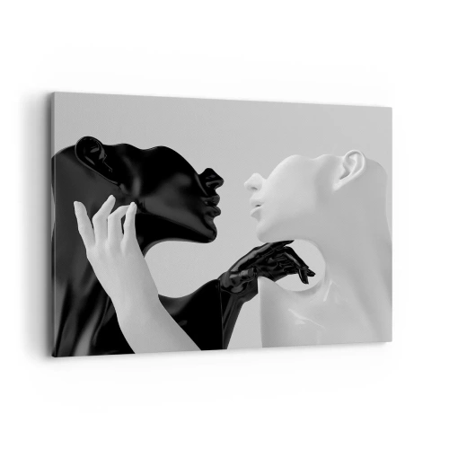 Impression sur toile - Image sur toile - Silhouettes noires et blanches en gros plan dynamique - 100x70cm - Attraction - désir - Décoration murale moderne pour le salon et la chambre ARTTOR