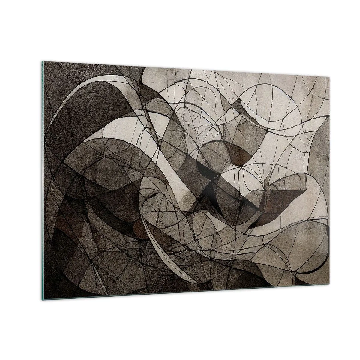 Impression sur verre - Image sur verre - Une composition abstraite de lignes organiques dans des tons terreux. - 100x70cm - Circulation des couleurs de la terre - Décoration murale moderne pour le salon et la chambre ARTTOR