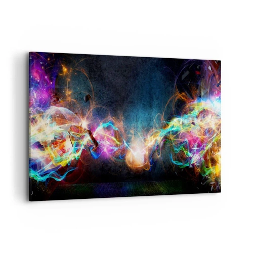 Impression sur toile - Image sur toile - Des éclairs de lumière colorés dans une composition abstraite - 100x70cm - Joyeusement contre l'obscurité - Décoration murale moderne pour le salon et la chambre ARTTOR