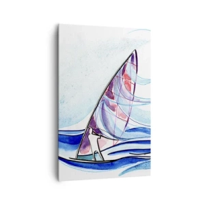 Impression sur toile - Image sur toile - Un surfeur chevauchant les vagues dans une composition abstraite à l'aquarelle - 80x120cm - Avec le vent au rythme des vagues - Décoration murale moderne pour le salon et la chambre ARTTOR