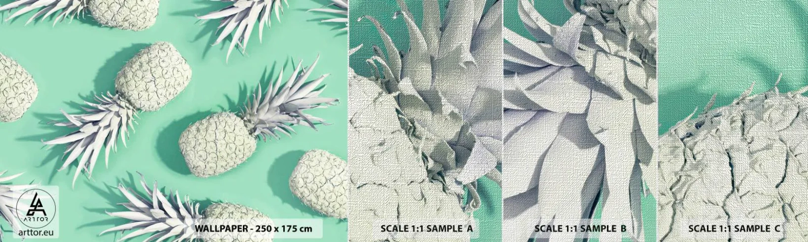 Échantillon de Papier Peint Premium Canvas - Ils se combinent très bien avec la menthe - Abstraction, Ananas, Morceau - 100x30 cm