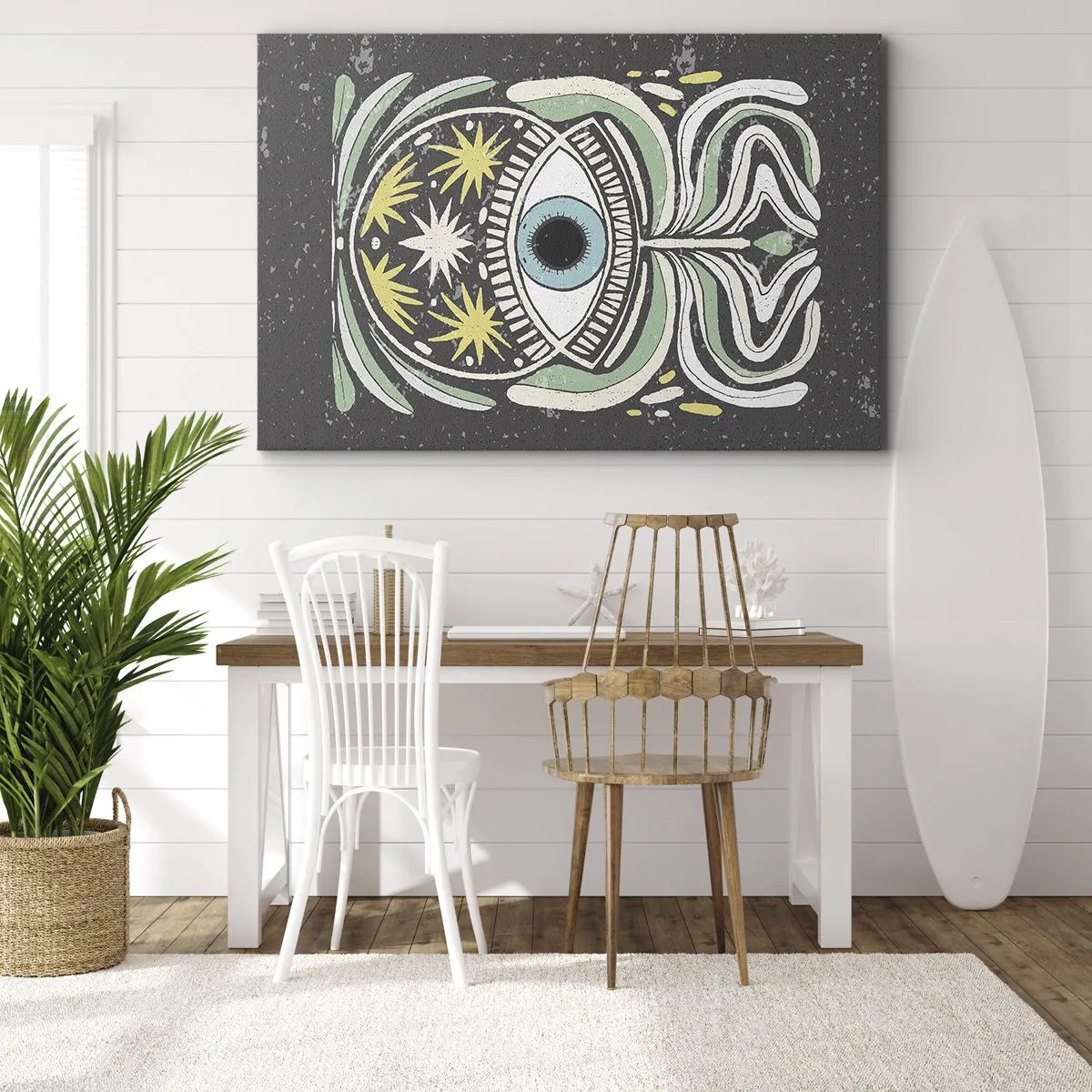 Impression sur toile - Image sur toile - Un œil symbolique entouré de motifs abstraits - 100x70cm - Rituels tribaux - Décoration murale moderne pour le salon et la chambre ARTTOR