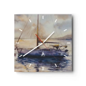 Horloge murale - Pendule murale - Un yacht sur une mer calme au coucher du soleil - 30x30cm - Soirée sur la baie - Décoration murale moderne pour le salon et la chambre ARTTOR