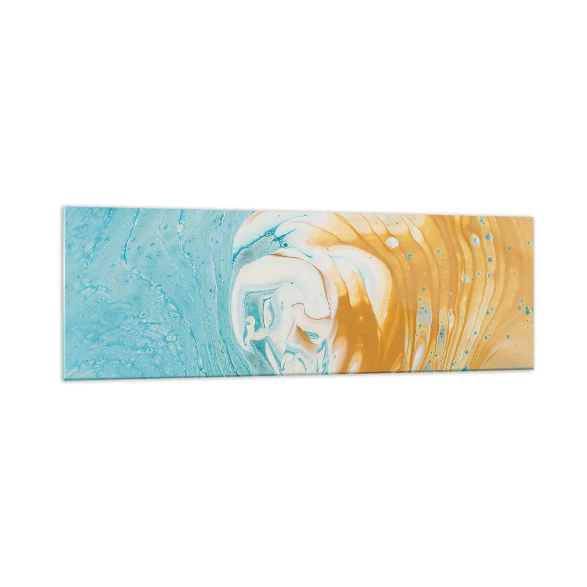 Impression sur verre - Image sur verre - Vagues abstraites dans des tons de bleu et d'or sur toile - 160x50cm - Tourbillon pastel - Décoration murale moderne pour le salon et la chambre ARTTOR