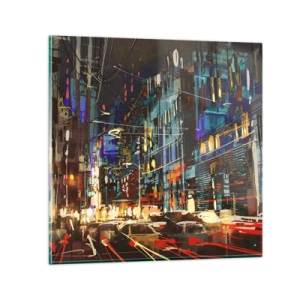 Impression sur verre - Image sur verre - L'agitation de la rue en soirée - 40x40 cm