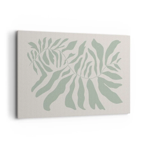 Impression sur toile - Image sur toile - Un motif de brindilles délicat avec des feuilles dans une nuance de vert émeraude - 100x70cm - Brindille d'émeraude - Décoration murale moderne pour le salon et la chambre ARTTOR