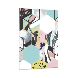 Impression sur verre - Image sur verre - Cubes et hexagones colorés dans une composition moderne - 50x70cm - Hexagones et cubes en six couleurs - Décoration murale moderne pour le salon et la chambre ARTTOR