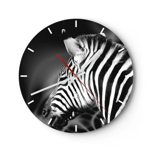 Horloge murale - Pendule murale - Gros plan noir et blanc d'un zèbre sur un fond contrasté - 30x30cm - Blanc c'est blanc et noir c'est noir - Décoration murale moderne pour le salon, la cuisine et la chambre ARTTOR