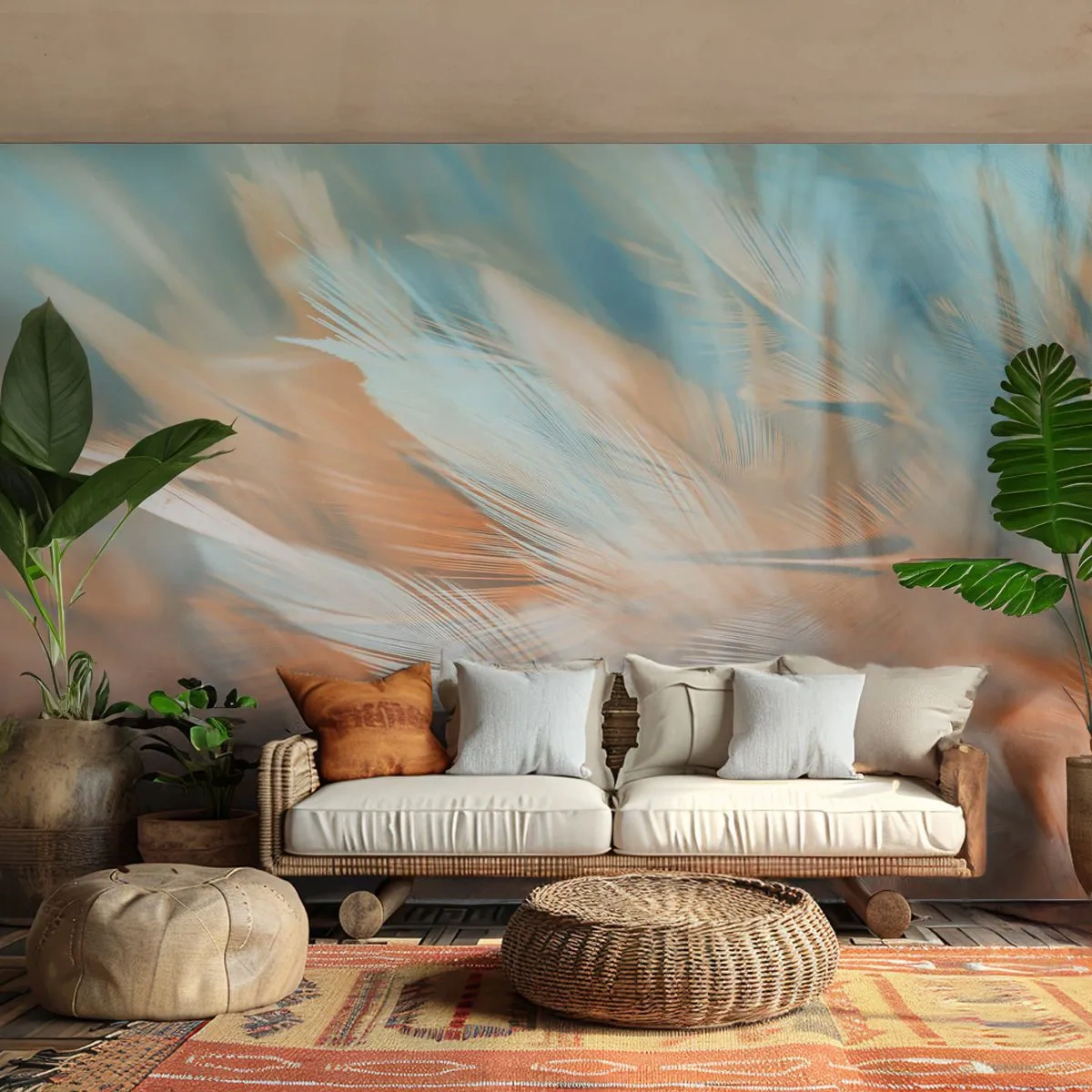 Papier peint sur mesure Premium Sand - Au pays de la douceur - Délicat, Plumes, Minimalisme