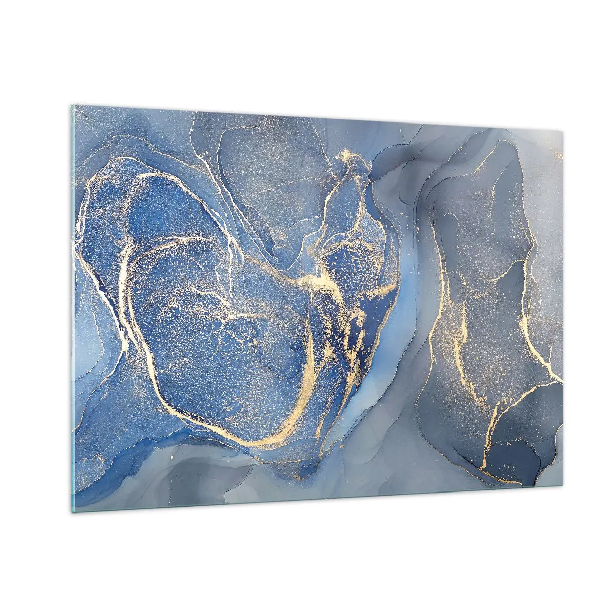 Impression sur verre - Image sur verre - Une composition abstraite dans les tons bleu marine et or - 100x70cm - Poussière d'or - Décoration murale moderne pour le salon et la chambre ARTTOR