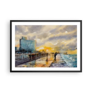 Affiche dans un cadre noir - Poster - Une vue pittoresque de la promenade en bord de mer au coucher du soleil - 70x50cm - La vie sur le rivage - Décoration murale moderne pour le salon et la chambre ARTTOR