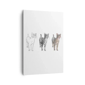 Impression sur toile - Image sur toile - L'évolution d'un dessin de chat, de l'esquisse à la forme colorée - 70x100cm - Leçon de dessin - Décoration murale moderne pour le salon et la chambre ARTTOR