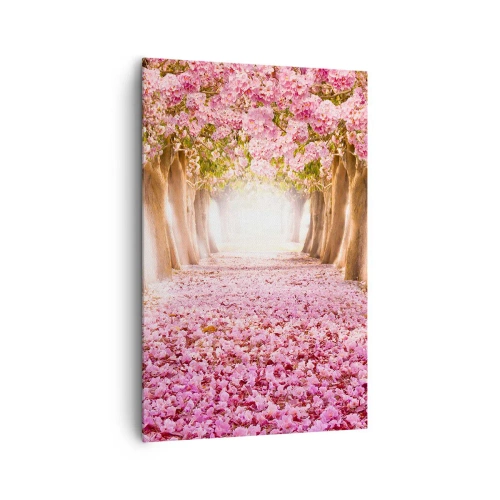 Impression sur toile - Image sur toile - Une avenue d'arbres fleuris aux tons roses - 80x120cm - La route du paradis - Décoration murale moderne pour le salon et la chambre ARTTOR
