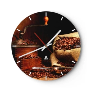 Horloge murale - Pendule murale - Grains de café et moulin de style rustique - 30x30cm - Nature morte avec grains de café et moulin - Décoration murale moderne pour le salon, la cuisine et la chambre ARTTOR