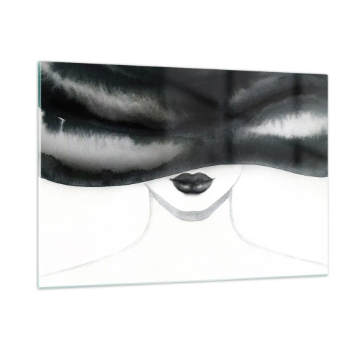 Impression sur verre - Image sur verre - Visage mystérieux aux yeux couverts à l'aquarelle noir et blanc - 120x80cm - Un mystère sensuel - Décoration murale moderne pour le salon et la chambre ARTTOR