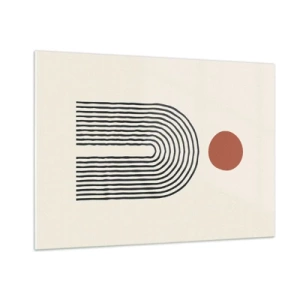 Impression sur verre - Image sur verre - Abstraction graphique avec des lignes et des cercles dans un style rétro - 100x70cm - Le magnétisme des formes et des couleurs - Décoration murale moderne pour le salon et la chambre ARTTOR