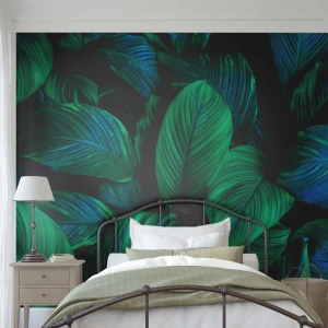 Papier Peint Photo Standard Eco - Des feuilles vertes luxuriantes dans une composition tropicale dense - 100x70cm - Dans la foule verte - Décoration murale moderne pour le salon et la chambre ARTTOR