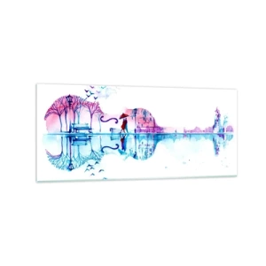 Impression sur verre - Image sur verre - Silhouette de ville en forme de violon aux couleurs aquarelles - 120x50cm - Je vous apporterai de cantiques de pluie - Décoration murale moderne pour le salon et la chambre ARTTOR