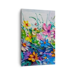 Impression sur toile - Image sur toile - Un bouquet de fleurs coloré peint selon la technique de l'empâtement - 80x120cm - Absolument pas une nature morte - Décoration murale moderne pour le salon et la chambre ARTTOR