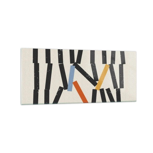 Impression sur verre - Image sur verre - Composition abstraite avec des rectangles colorés et noirs - 120x50cm - Dominos – composition - Décoration murale moderne pour le salon et la chambre ARTTOR
