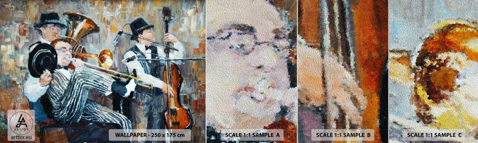 Échantillon de Papier Peint Premium Sand - C'est tout le Jazz - Musique, Groupe, Instruments de musique - 100x30 cm
