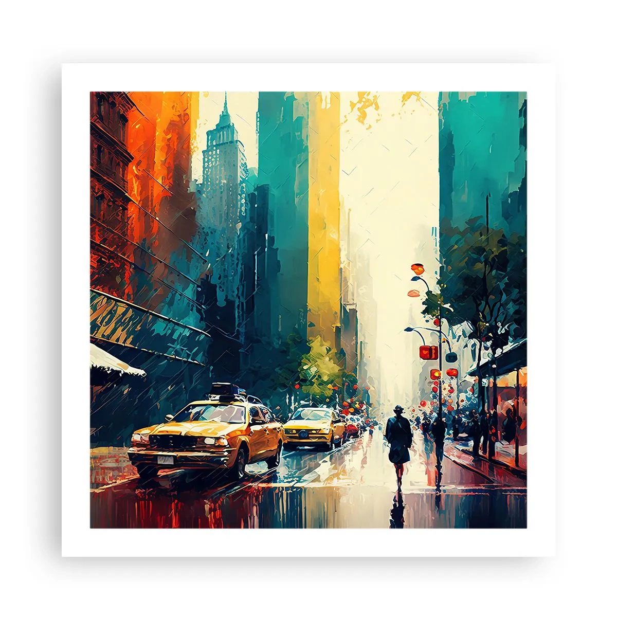 Affiche - Poster - New York – ici même la pluie est colorée - 60x60 cm