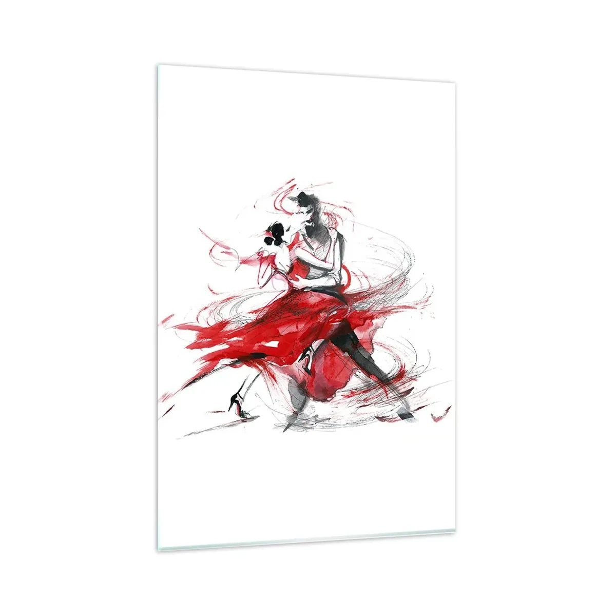 Impression sur verre - Image sur verre - Danseurs dans une danse dynamique aux accents rouges - 80x120cm - Tango - le rythme de la passion - Décoration murale moderne pour le salon et la chambre ARTTOR