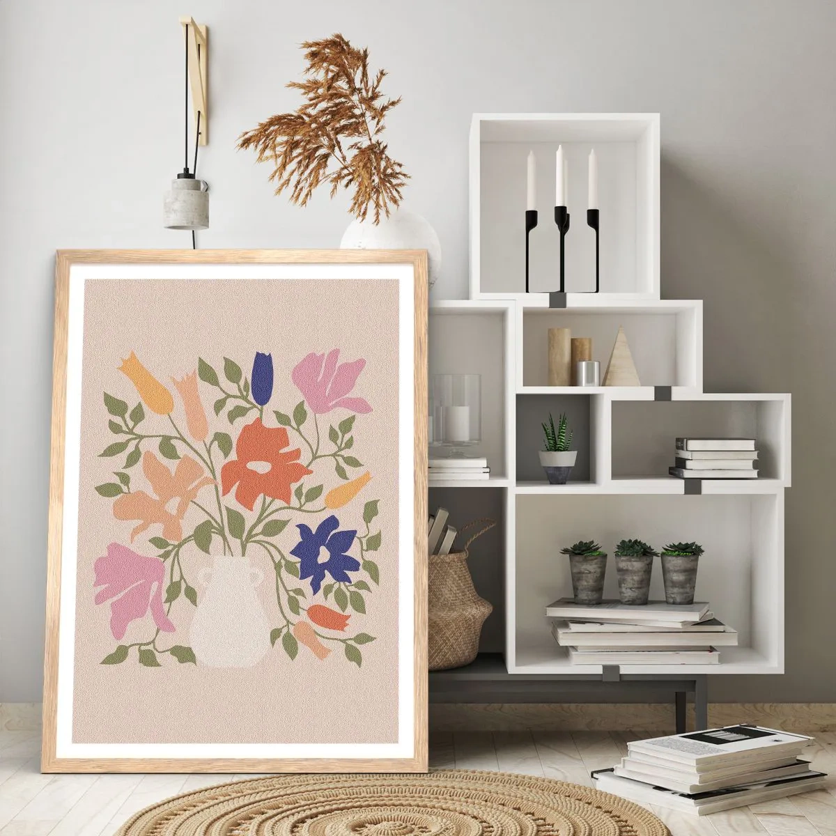 Affiche dans un chêne clair - Poster - Bouquet délicat - 70x100 cm