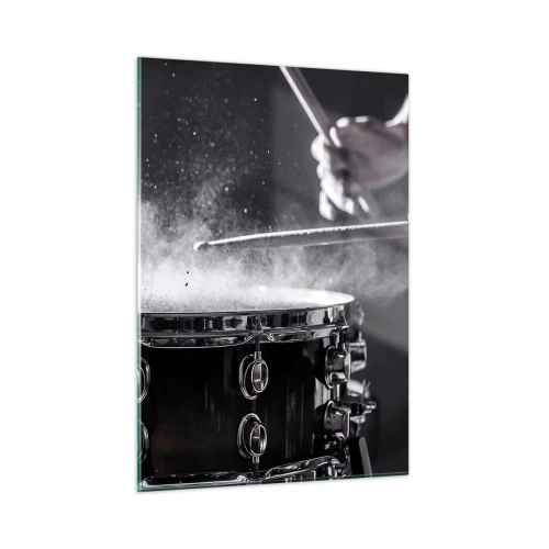 Impression sur verre - Image sur verre - Tambours en mouvement avec de la poudre flottante - 50x70cm - Tempo de la musique - Décoration murale moderne pour le salon et la chambre ARTTOR