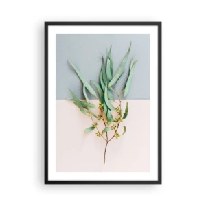 Affiche dans un cadre noir - Poster - Un brin d'eucalyptus sur fond pastel - 50x70cm - Subtilité pastel - Décoration murale moderne pour le salon et la chambre ARTTOR