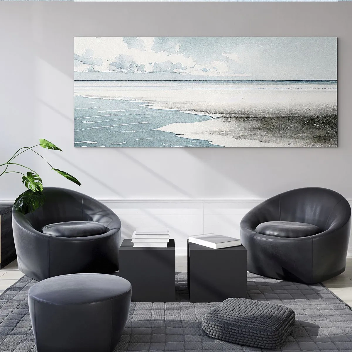Impression sur verre - Image sur verre - Une mer calme et une plage aux tons clairs de bleu - 160x50cm - Marée douce - Décoration murale moderne pour le salon et la chambre ARTTOR