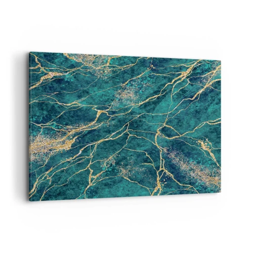 Impression sur toile - Image sur toile - Motif de marbre texturé dans des tons turquoise et or - 120x80cm - Mine d'or - Décoration murale moderne pour le salon et la chambre ARTTOR