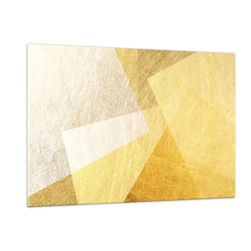 Impression sur verre - Image sur verre - Formes géométriques dorées avec une texture métallique et légère - 120x80cm - Météo géométrique - Décoration murale moderne pour le salon et la chambre ARTTOR