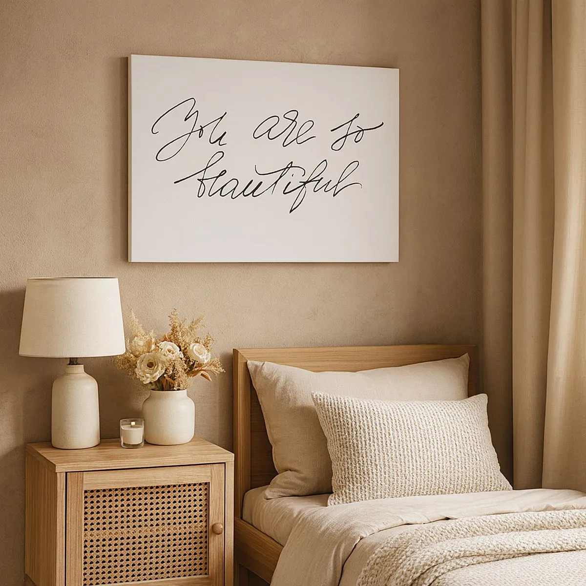Impression sur toile - Image sur toile - Inscription en noir et blanc « Tu es si belle » - 70x50cm - Vraiment, crois-moi... - Décoration murale moderne pour le salon et la chambre ARTTOR