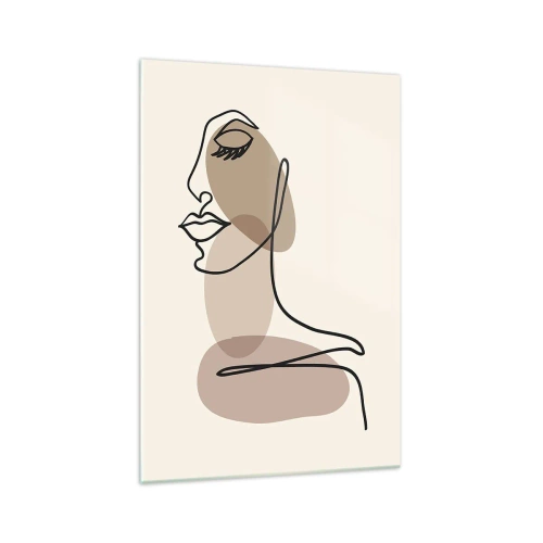 Impression sur verre - Image sur verre - Un profil féminin dans un style d'art linéaire minimaliste - 70x100cm - Une certaine ligne de beauté - Décoration murale moderne pour le salon et la chambre ARTTOR