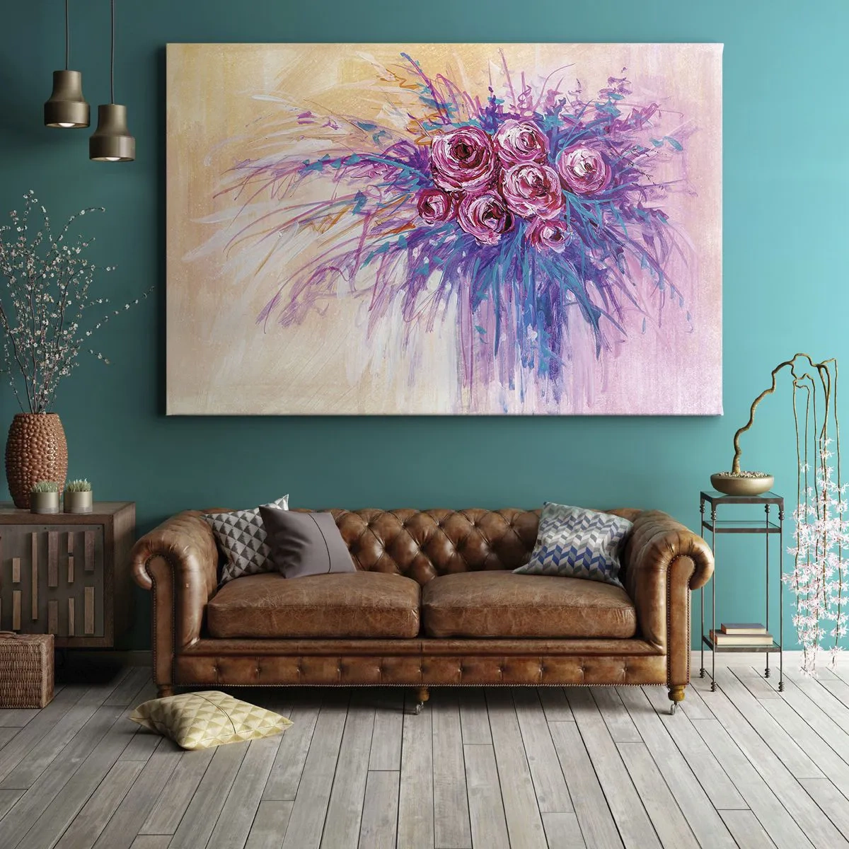 Impression sur toile - Image sur toile - Un bouquet de roses aux couleurs pastel - 120x80cm - Fontaine aux roses - Décoration murale moderne pour le salon et la chambre ARTTOR