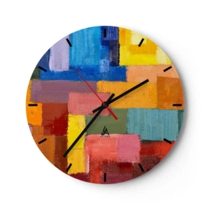 Horloge murale - Pendule murale - Des rectangles colorés avec une texture de peinture à l'huile sur le cadran de l'horloge - 30x30cm - Chacun est différent, tout est coloré - Décoration murale moderne pour le salon, la cuisine et la chambre ARTTOR