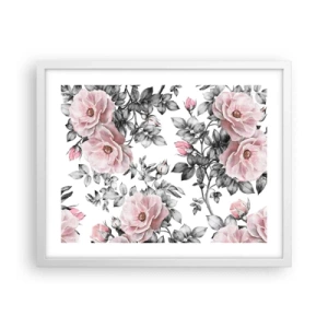 Affiche dans un cadre blanc - Poster - Se perdre dans les fleurs des roses - 50x40 cm
