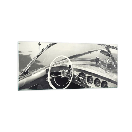 Impression sur verre - Image sur verre - Intérieur de voiture classique de style monochrome - 120x50cm - Temps pour riche - Décoration murale moderne pour le salon et la chambre ARTTOR