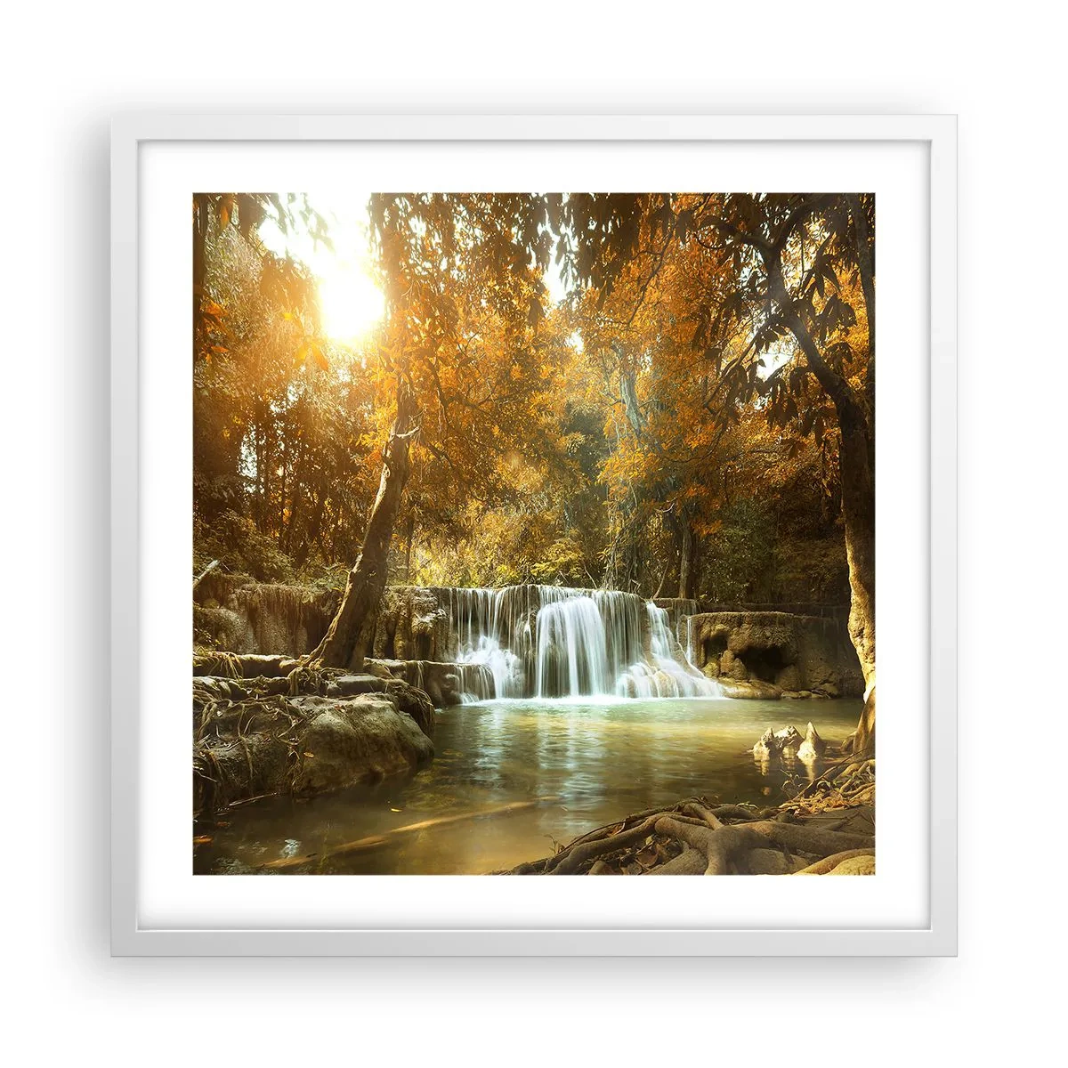 Affiche dans un cadre blanc - Poster - Cascade du parc - 50x50 cm