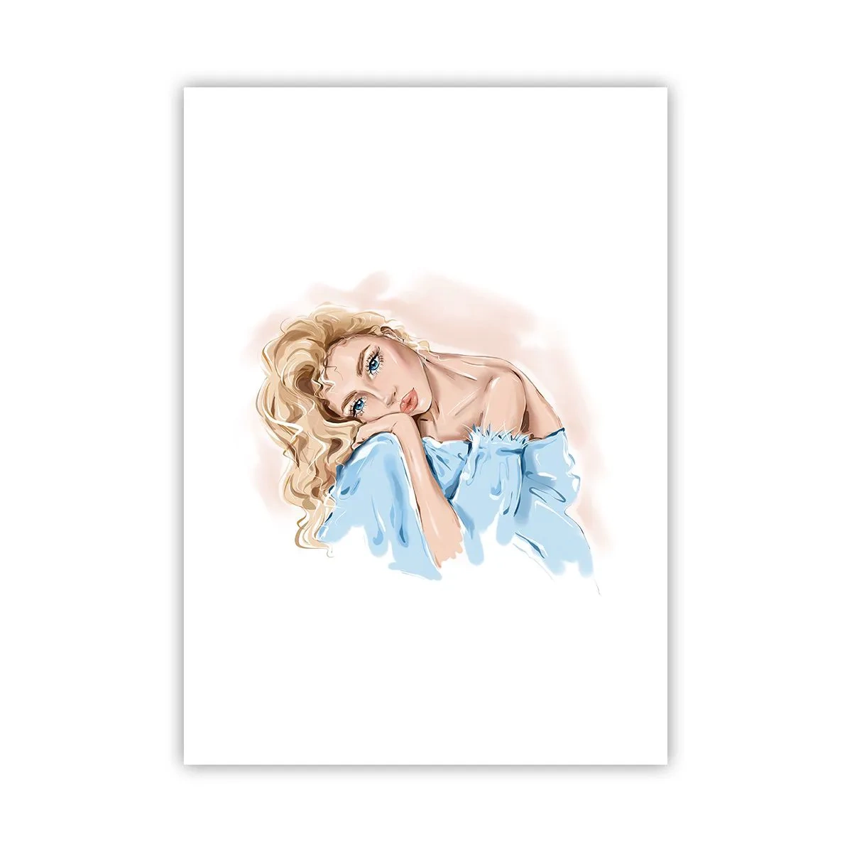 Affiche - Poster - Un portrait subtil d'une femme aux couleurs délicates - 50x70cm - Rêveuse en bleu - Décoration murale moderne pour le salon et la chambre ARTTOR