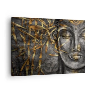 Impression sur toile - Image sur toile - Image de Bouddha zen avec des bambous dorés - 70x50cm - Ressentir le calme - Décoration murale moderne pour le salon et la chambre ARTTOR