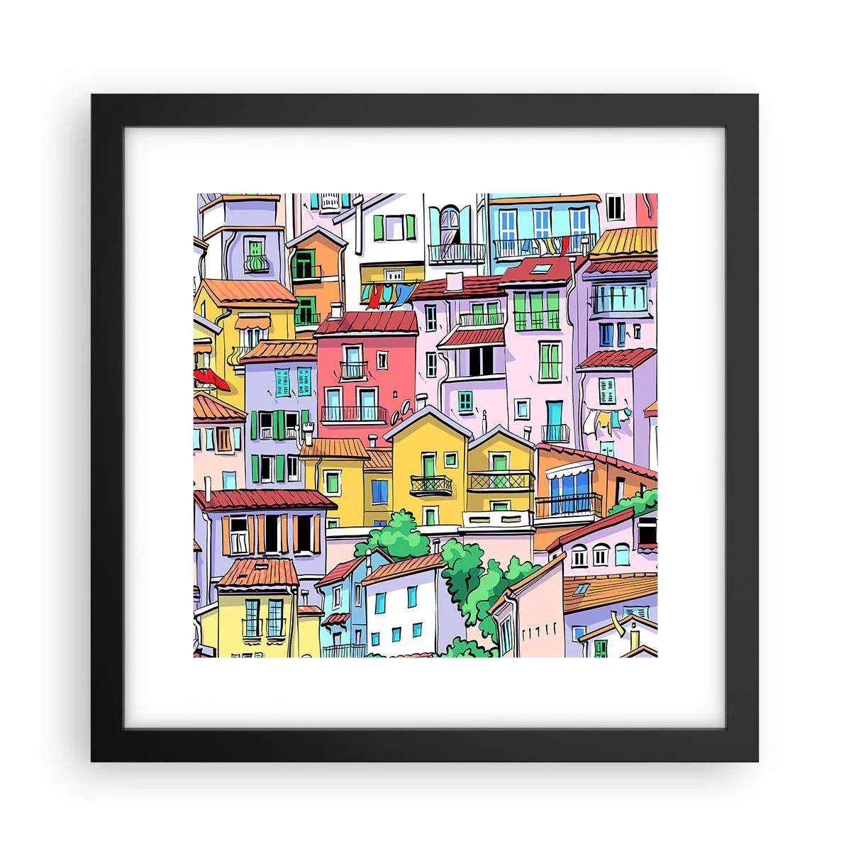 Affiche dans un cadre noir - Poster - Ville joyeuse - 30x30 cm