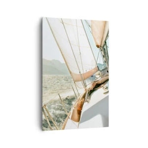 Impression sur toile - Image sur toile - Un yacht en pleine mer avec vue sur les montagnes - 80x120cm - Toutes voiles dehors - Décoration murale moderne pour le salon et la chambre ARTTOR