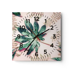 Horloge murale - Pendule murale - Étude de verdure sur fond rose - 40x40 cm
